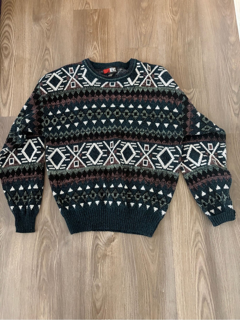 Vintage 90s Todays News Fair Isle Geometric Grandpa Sweater